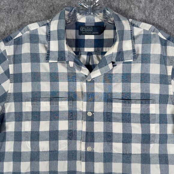 Polo Ralph Lauren Other - Polo Ralph Lauren Shirt Mens Medium Blue Plaid Short Sleeve Camp Loop Collar
